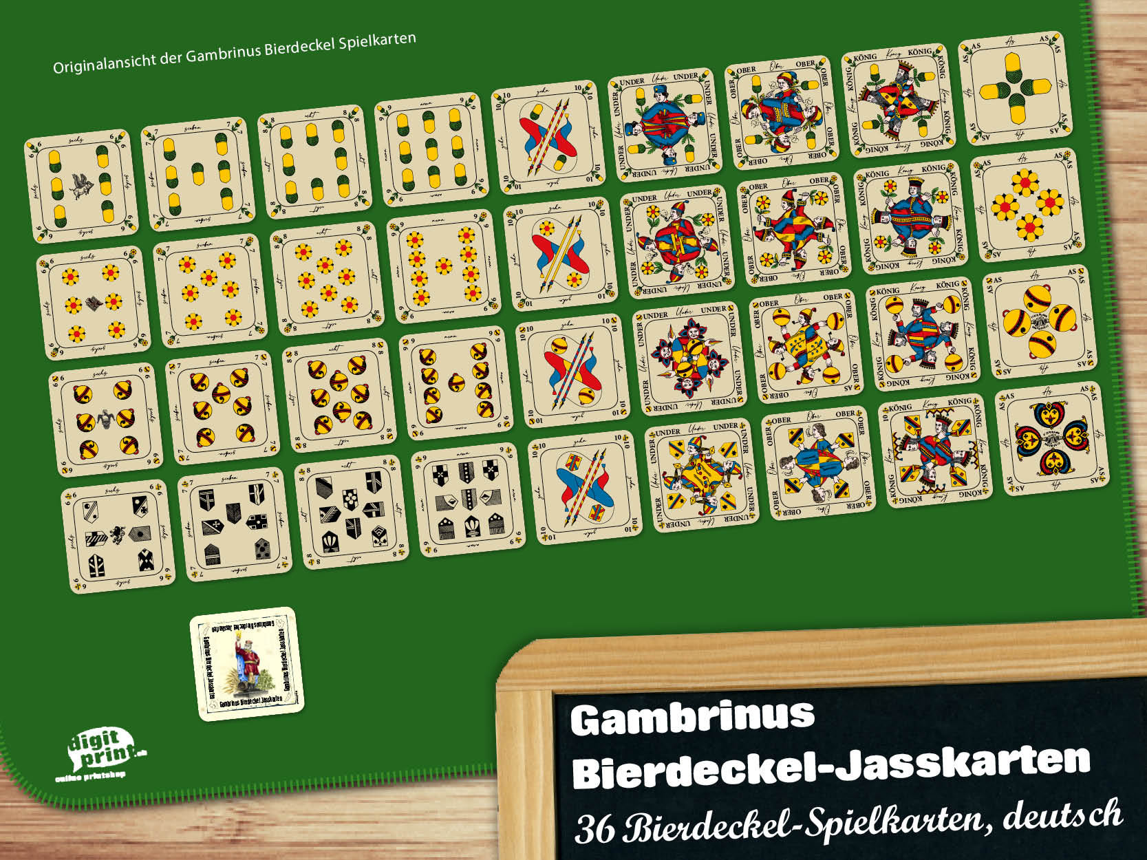 Übersicht Deutschschweizer Kartenbilder Bierdeckel Jasskarten Gambrinus