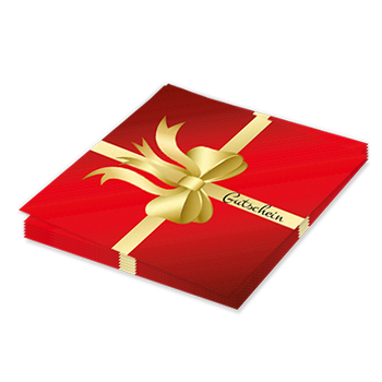 Geschenkgutschein mit Geschenkschlaufe, eigenem Text und Logo